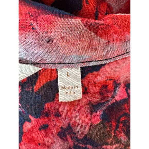Soft Surroundings Womens Red Floral Blouse With Elastic Hem & Button Cuffs Size - Picture 7 of 16